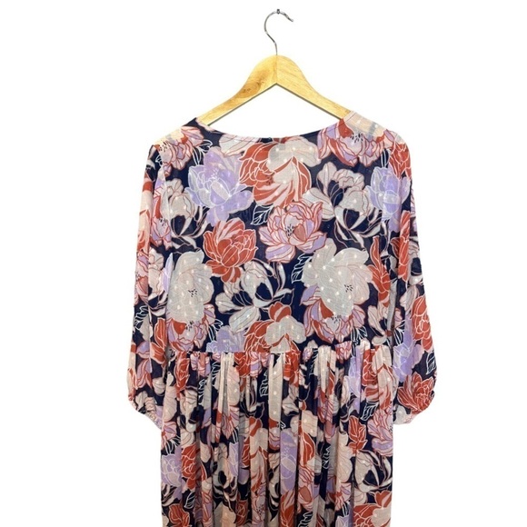 Torrid NAVY FLORAL SWISS DOT BUTTON DOWN TEA LENGTH DRESS 0/12 - Picture 7 of 9